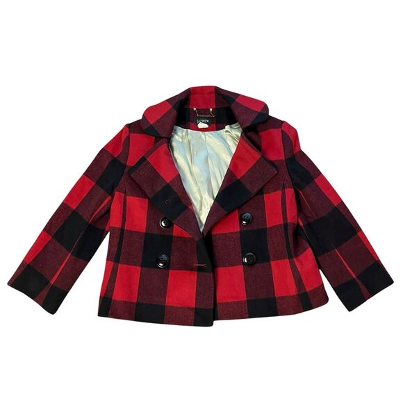 J Crew‎ Womens 2 Red Black Buffalo Plaid Wool Peacoat Fall Lumberjack - Picture 4 of 16